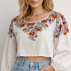 Rachel Zoe women's cropped blouse top size L boho cottage core beach